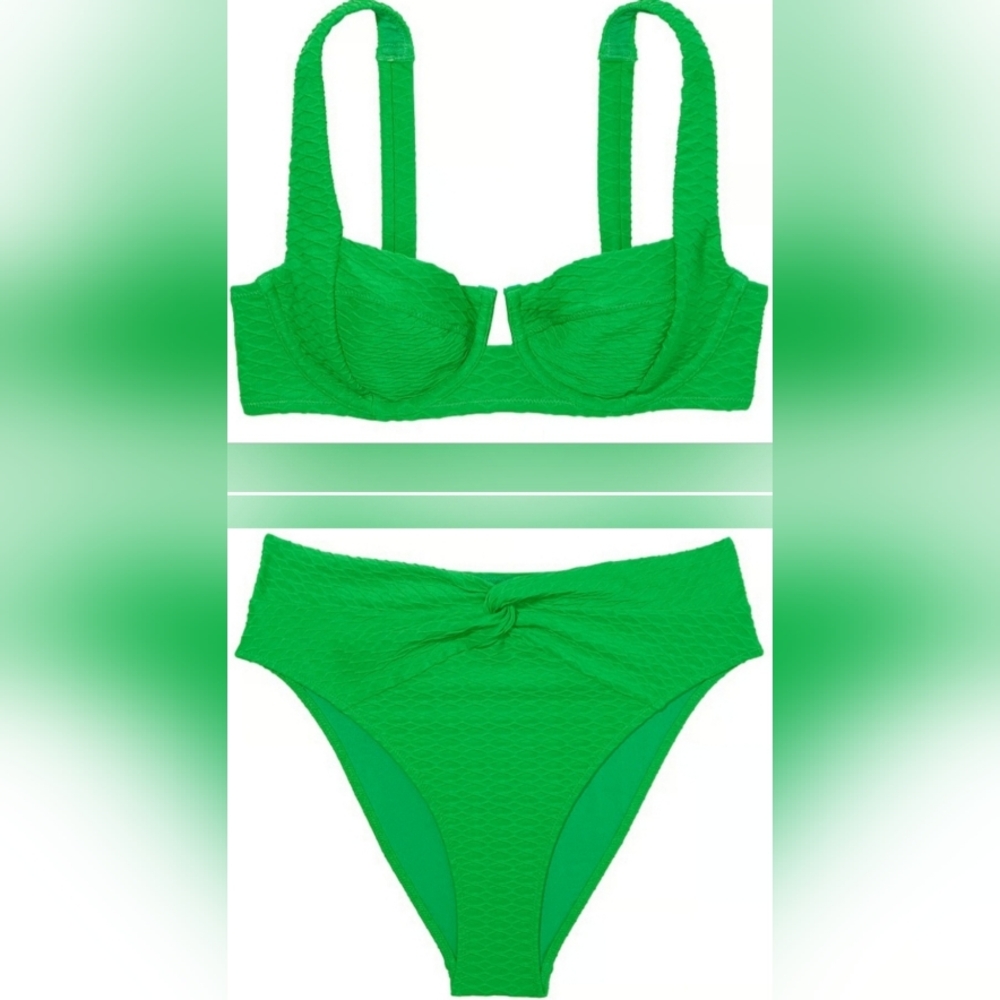 34B/S VS Swim Full Coverage Bikini Top Twist HighWaist Cheeky Bikini Set Green
